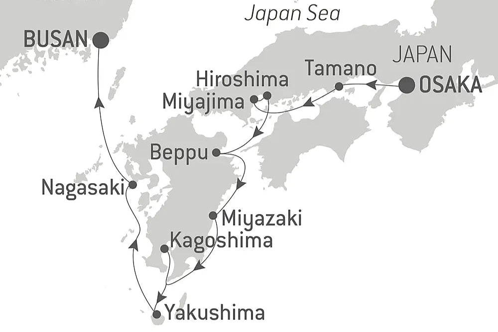 大阪発・釜山着 九州・瀬戸内海クルーズ 9日間
