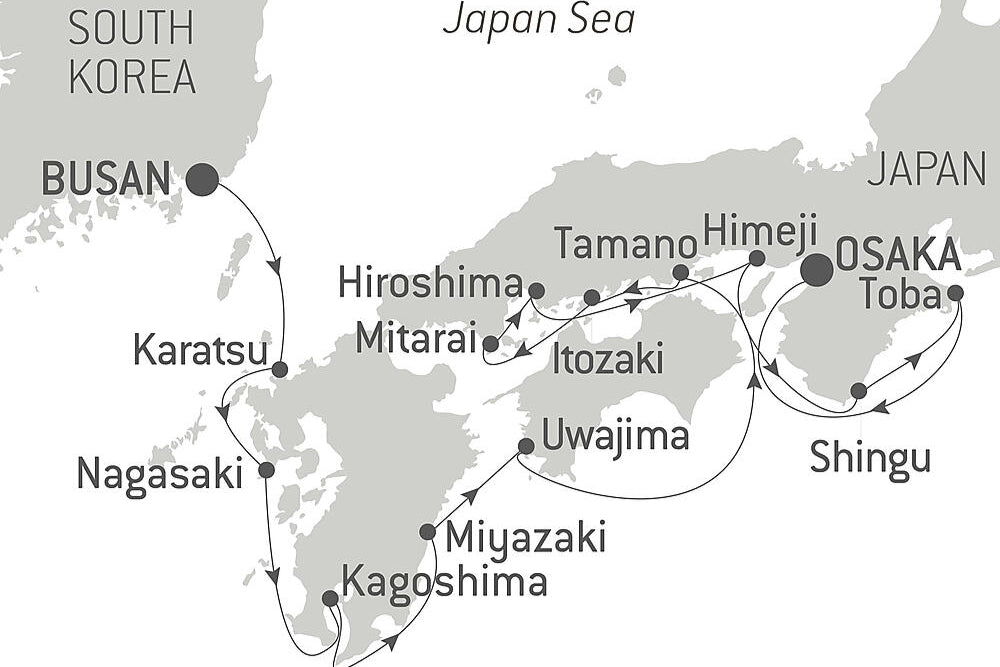 釜山発・大阪着 九州・瀬戸内と紀伊半島クルーズ 13日間