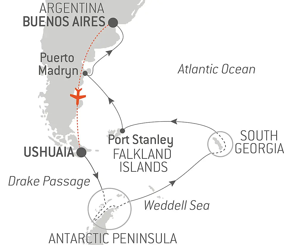 世界遺産バルデス半島も訪れる 南極海の島々と南極半島クルーズ 20日間