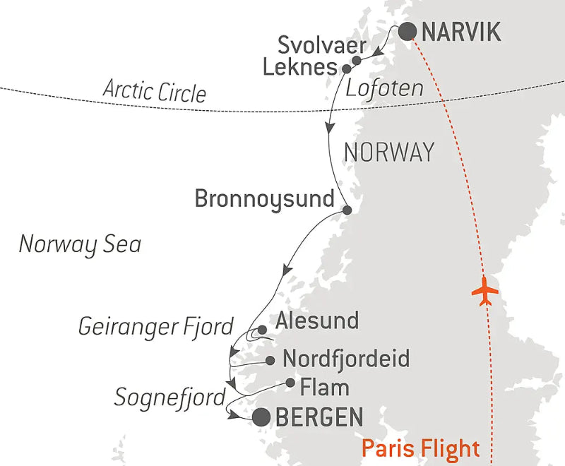 ナルヴィク発 / ベルゲン着 ｜秋のノルウェー　ロフォーテン諸島とノルウェーフィヨルド 14日間