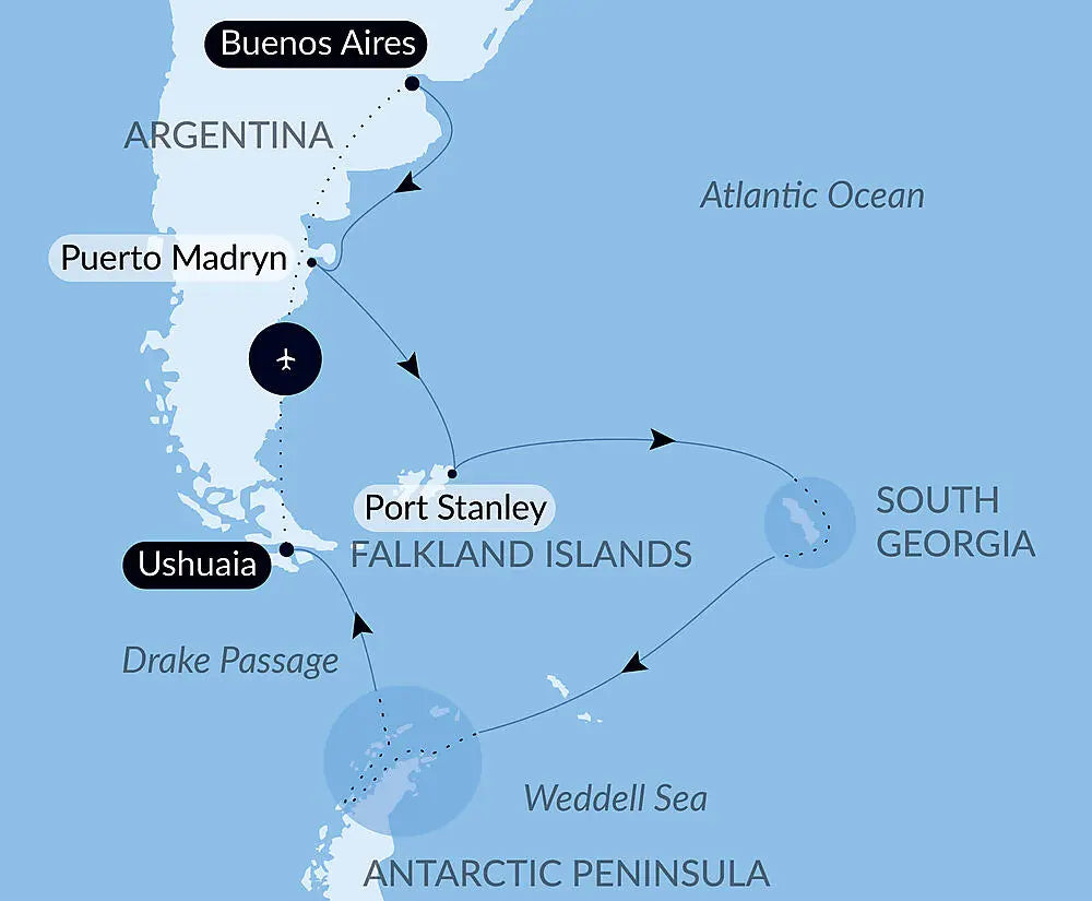世界遺産バルデス半島も訪れる　南極海の島々と南極半島クルーズ	19日間 [2027年]