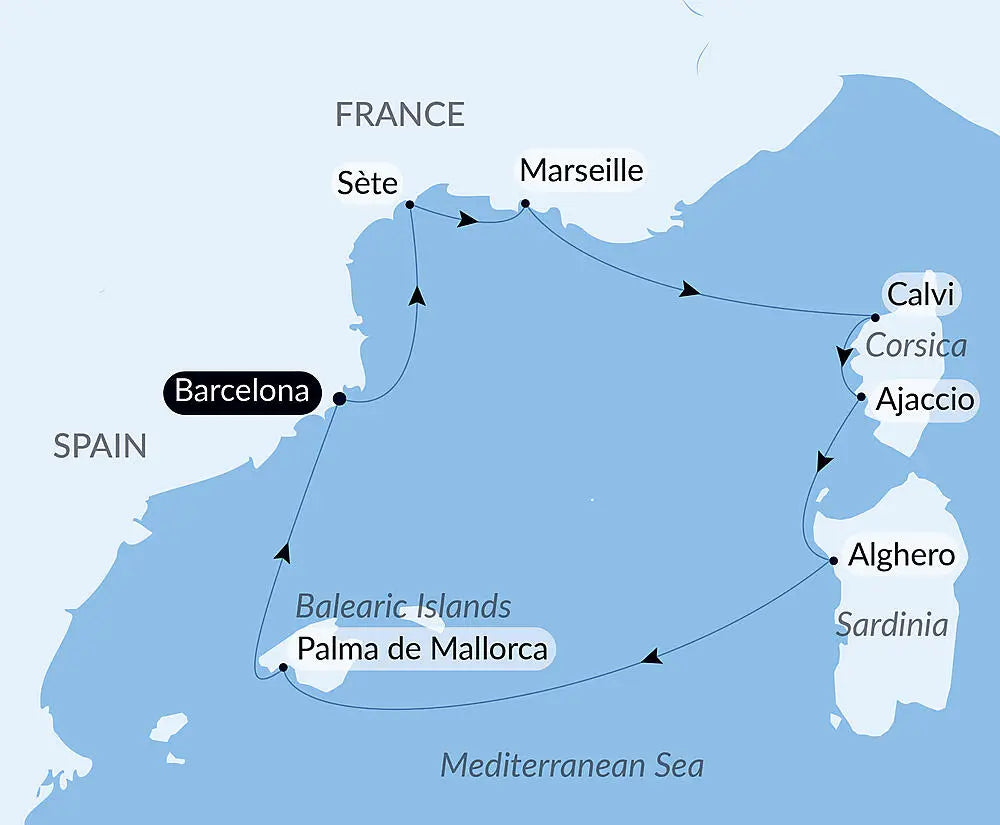 バルセロナ発着｜	西地中海クルーズ	8日間