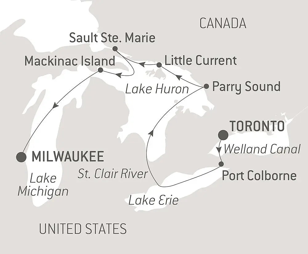トロント発 / ミルウォーキー着｜	五大湖クルーズ 9日間