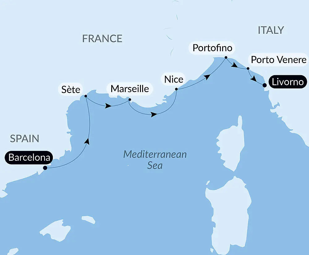 バルセロナ発/リボルノ着｜南フランスとイタリアリビエラ 8日間