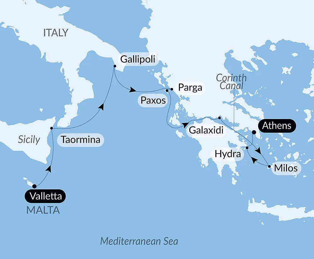 バレッタ発/アテネ着｜イタリア・ギリシャの島々と地中海の古代遺産　9日間