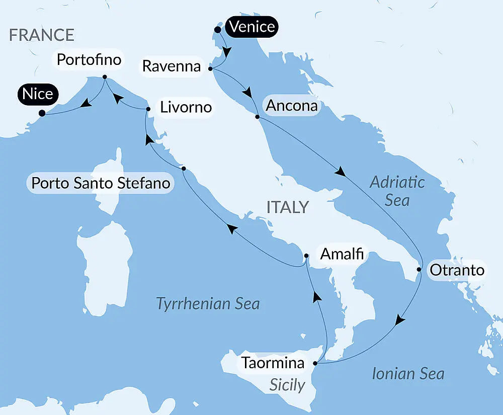 ベネチア発/ニース着｜イタリア沿岸の宝石を訪ねて	11日間