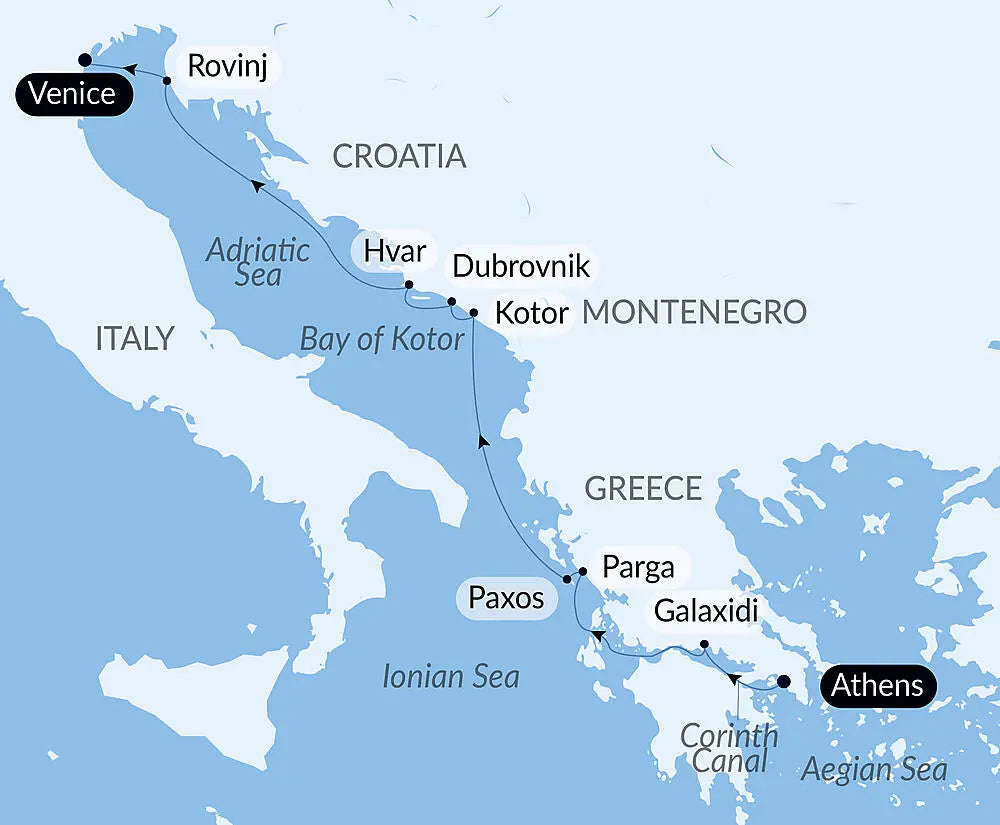 アテネ発/ベネチア着｜夏のギリシャ・アドリア海クルーズ 9日間