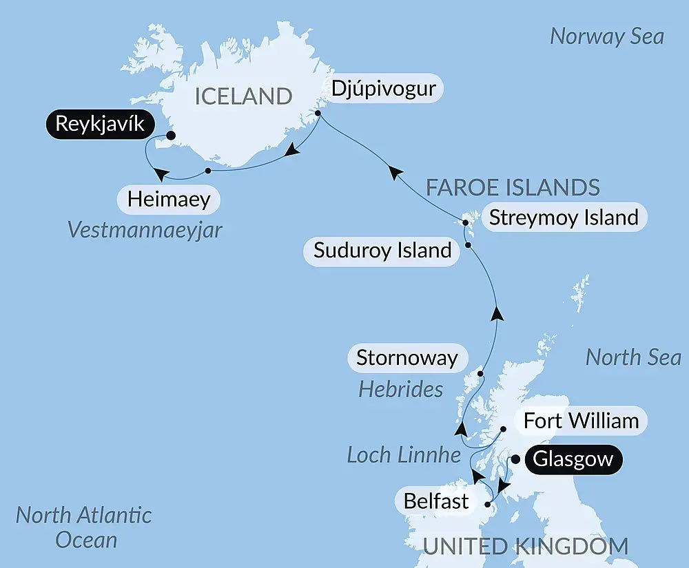 グラスゴー発/レイキャビク着｜スコットランド、フェロー諸島、アイスランド 11日間