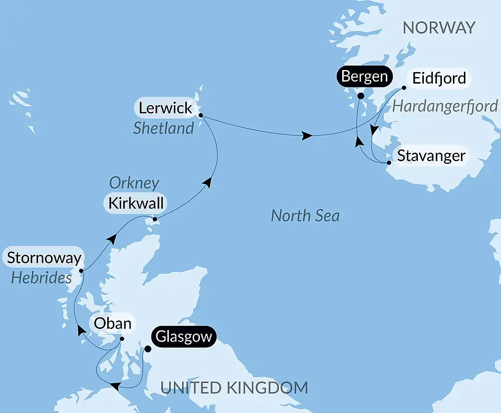 グラスゴー発/ベルゲン着｜スコットランドの海岸からノルウェーのフィヨルドへ  8日間