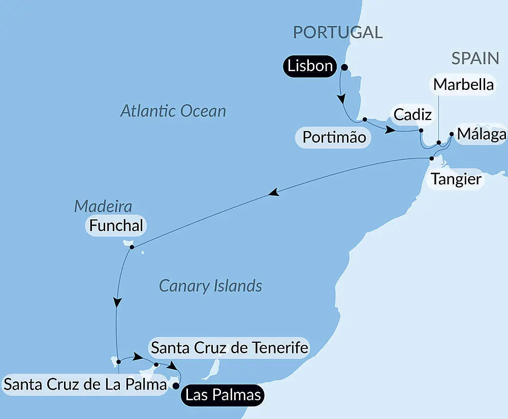 リスボン発/ラスパルマス着｜リスボンからカナリア諸島へ ― スペイン、モロッコ、大西洋の島々を巡る旅 14日間