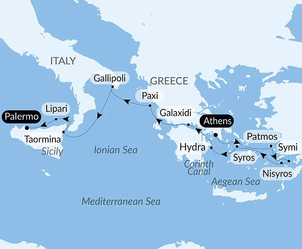 アテネ発/パレルモ着｜ギリシャの島々とイタリアの至宝を訪ねて 12日間