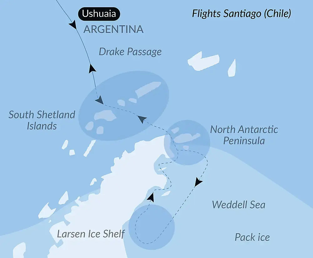 サンチアゴ発着｜ウェッデル海とラーセン棚氷 14日間