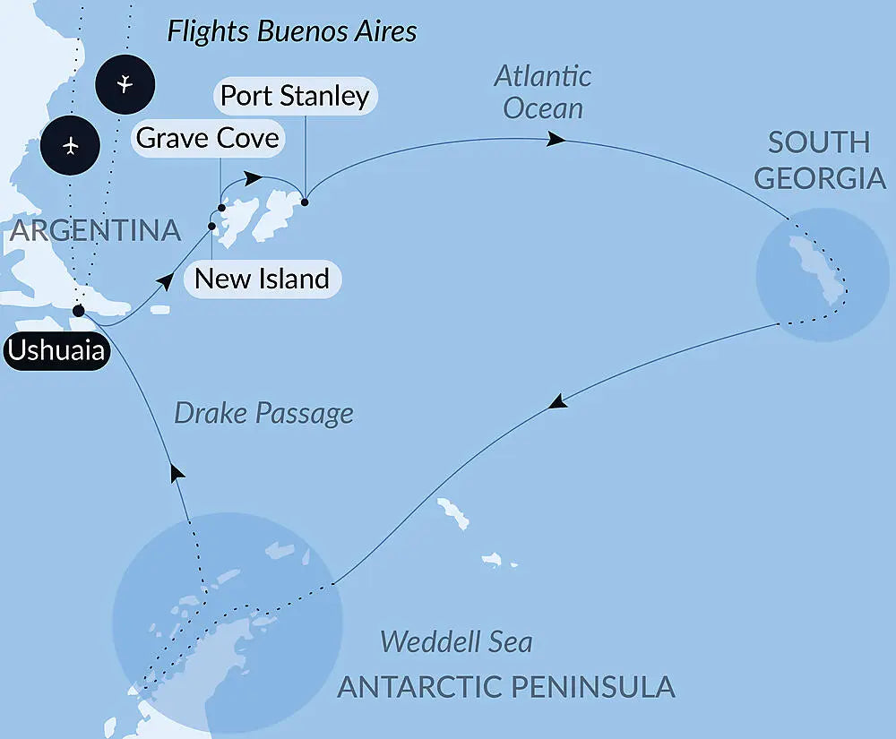 ブエノスアイレス発着｜フォークランド諸島、サウスジョージア島、南極半島を巡る　南極海クルーズ 19日間 [2027年12月発]
