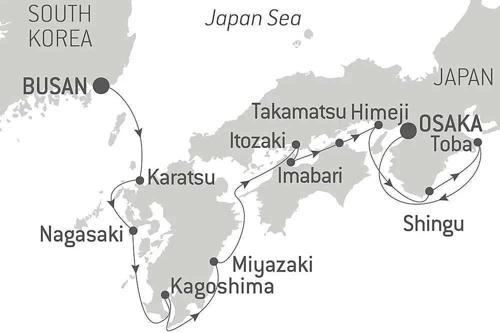 釜山発・大阪着　九州・瀬戸内と紀伊半島クルーズ 13日間