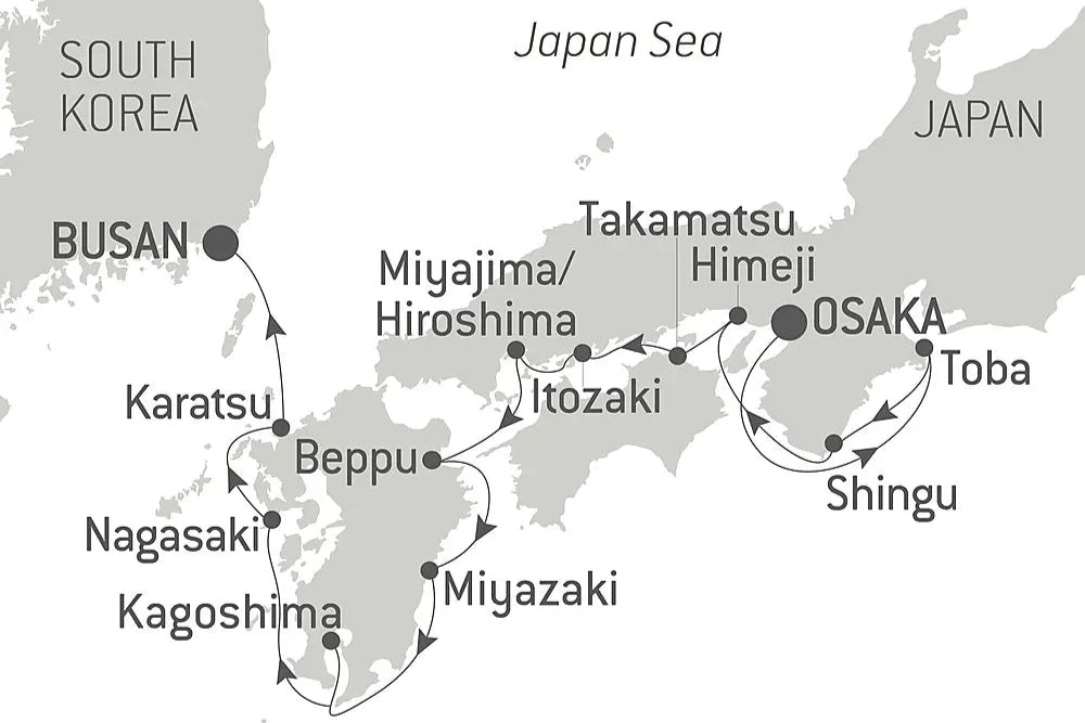 大阪発・釜山着　九州・瀬戸内と紀伊半島クルーズ 13日間